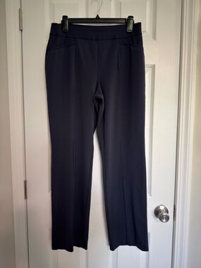 Cato Navy Blue Knit Straight Leg Dress Pants Mid Rise Stretch Comfy Women Size M